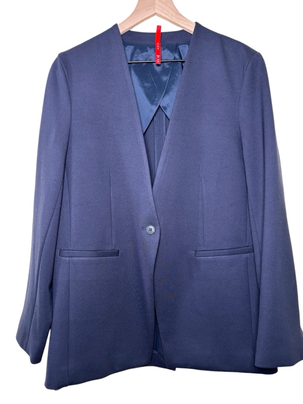 SPANX Perfect Collarless Blazer Women Med Navy Office Stretch Minimalist
